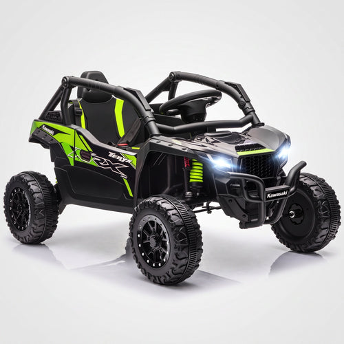 Buggy électrique enfant Kawasaki Teryx KRX 12V noir et vert, arceau de sécurité et phares LED