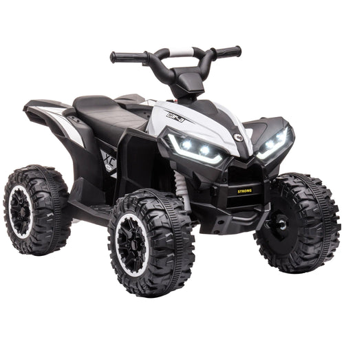 Quad électrique 12V pour enfant, carrosserie blanche, guidon noir et pneus tout-terrain