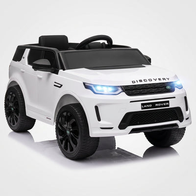 Voiture électrique enfant Land Rover Discovery Sport 12V blanche, phares LED allumés